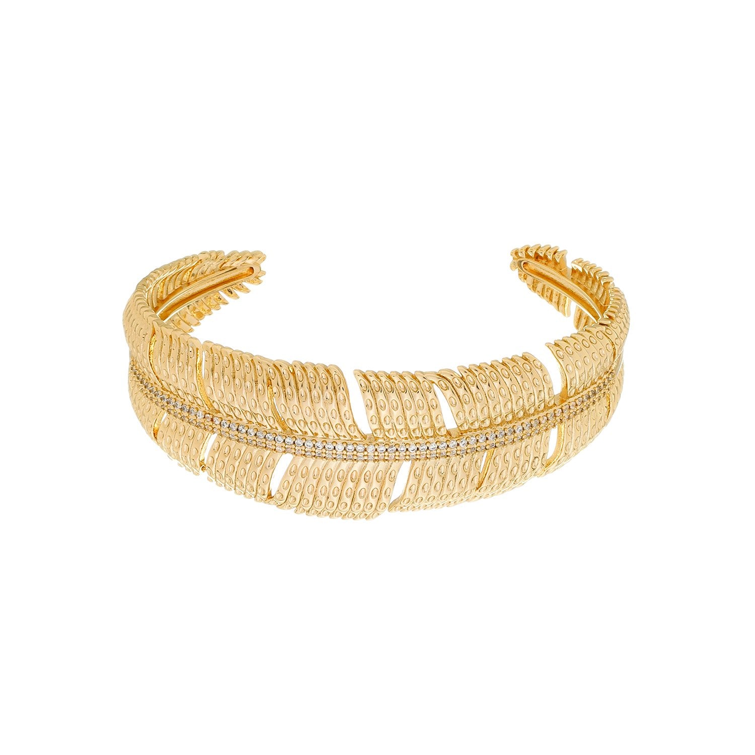 Bracelete de Pena Cravejado de Zircônia Banhado em Ouro 24k