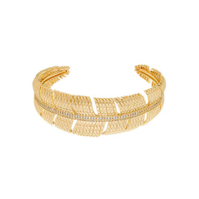 Bracelete de Pena Cravejado de Zircônia Banhado em Ouro 24k