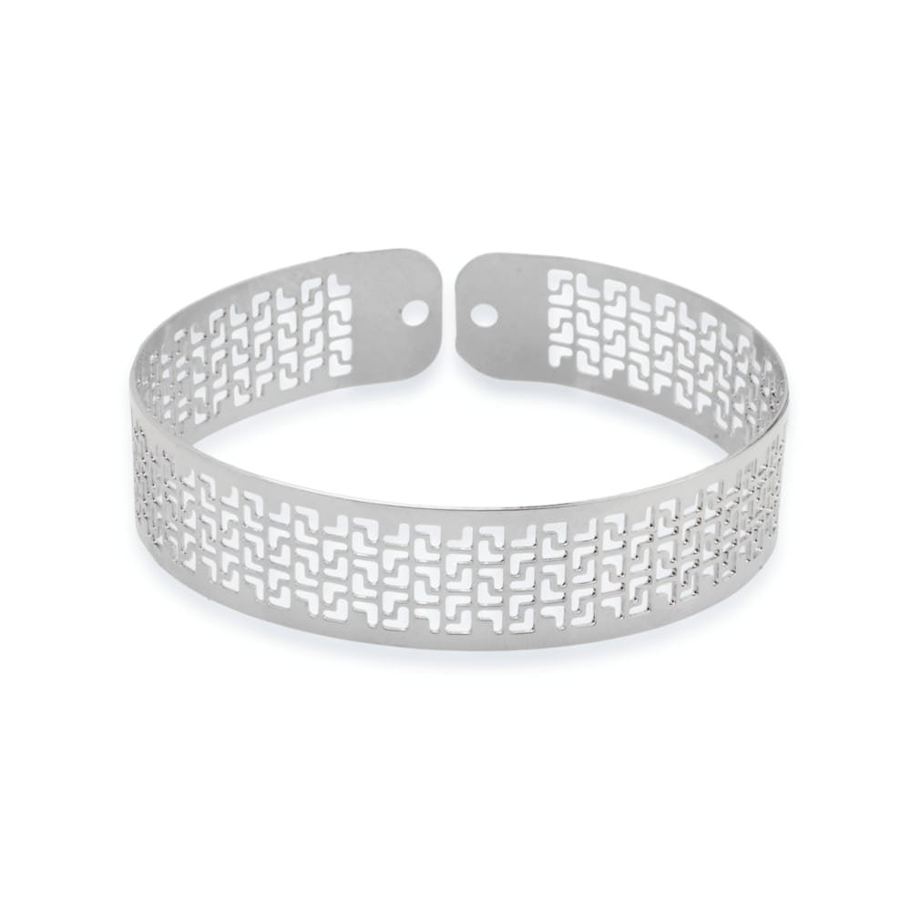 Bracelete de Renda Vazado Banhado em Ródio Branco