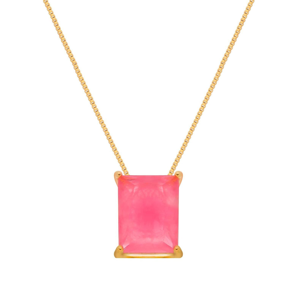 Colar de Pedra Retangular Rosa Banhado em Ouro 24k