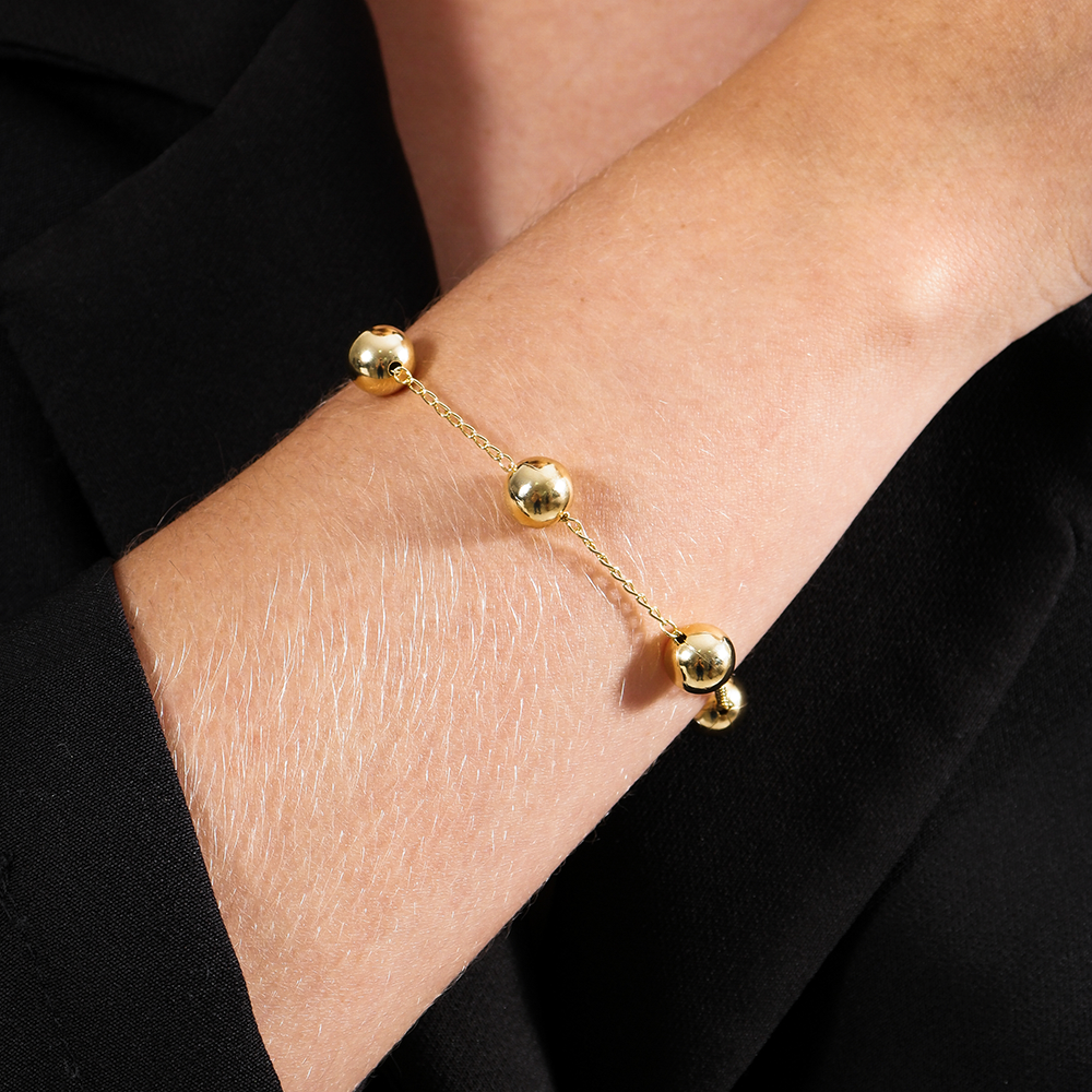 Pulseira de Bolas Grandes Banhada em Ouro 24k