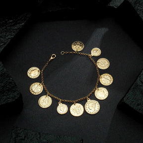 Pulseira de Moedas Antigas Banhada em Ouro 24k