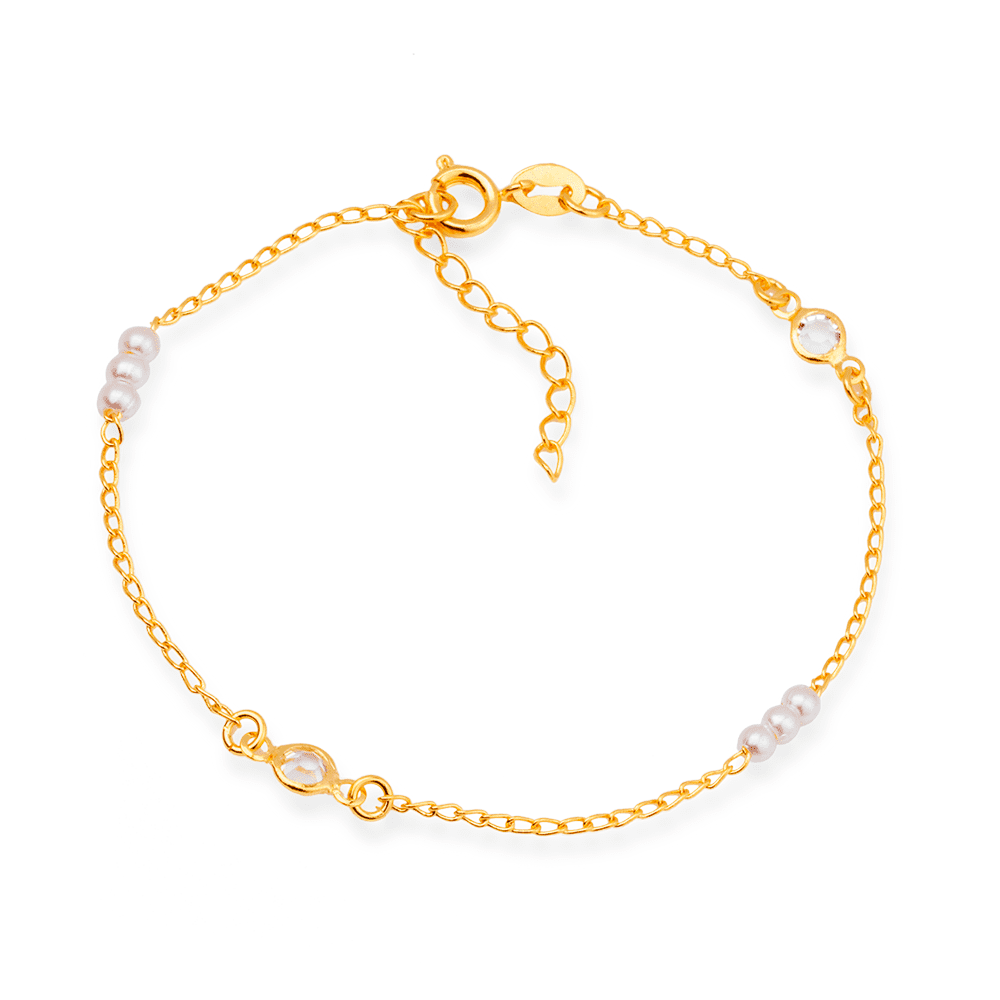 Pulseira de Pérolas com Ponto de Luz Banhada em Ouro 24k