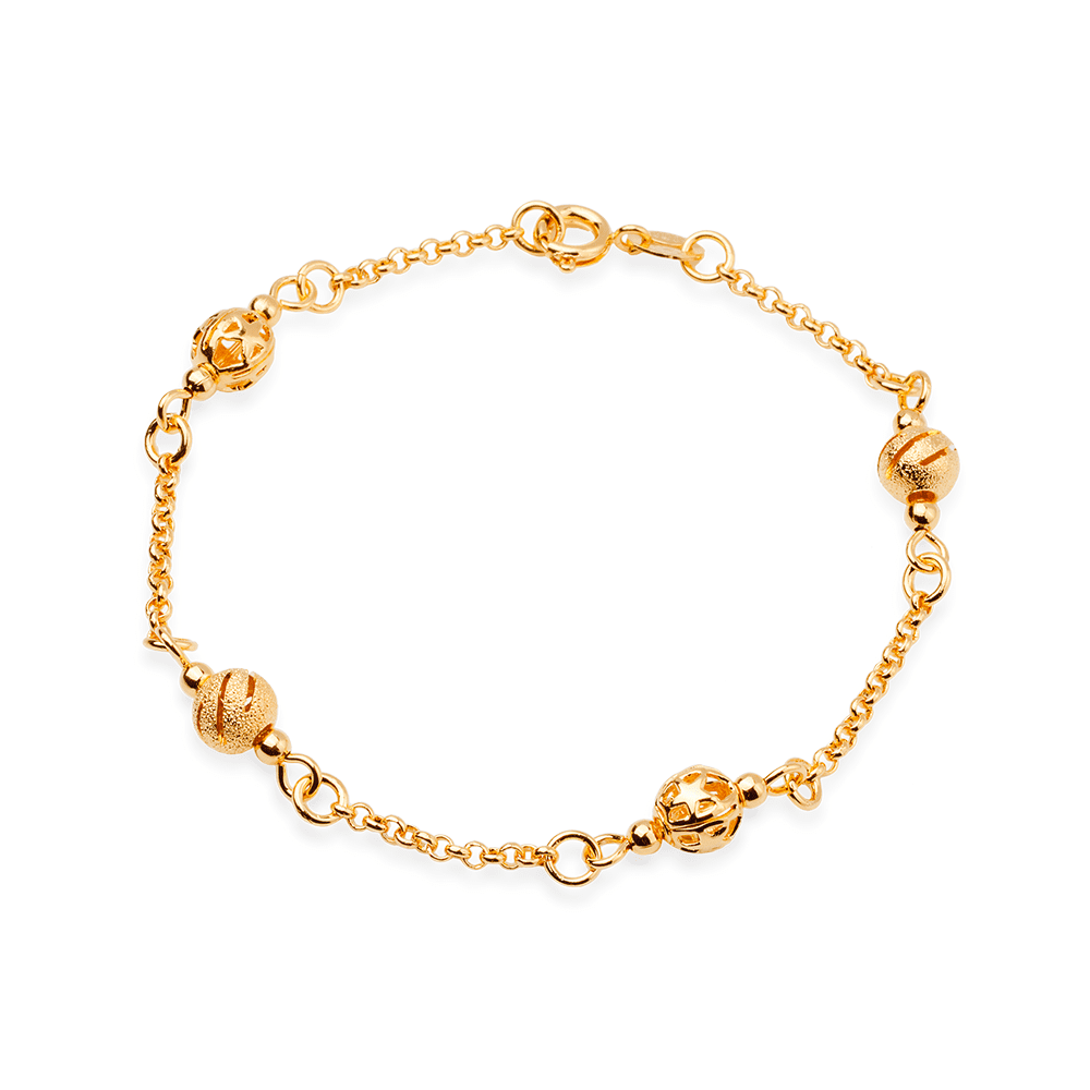 Pulseira Elo Português com Esferas Banhada em Ouro 24k